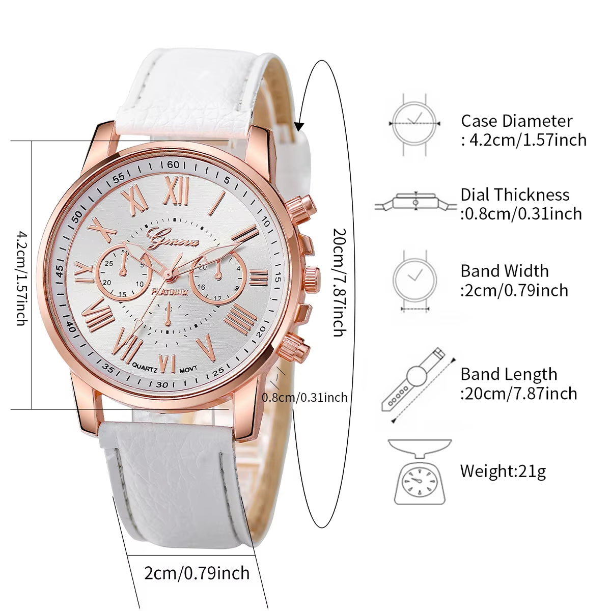 3/5PCS Women'S Watch Fashion Roma Dial Leather Band Quartz Watches Pearls Jewelry Set(Without Box)