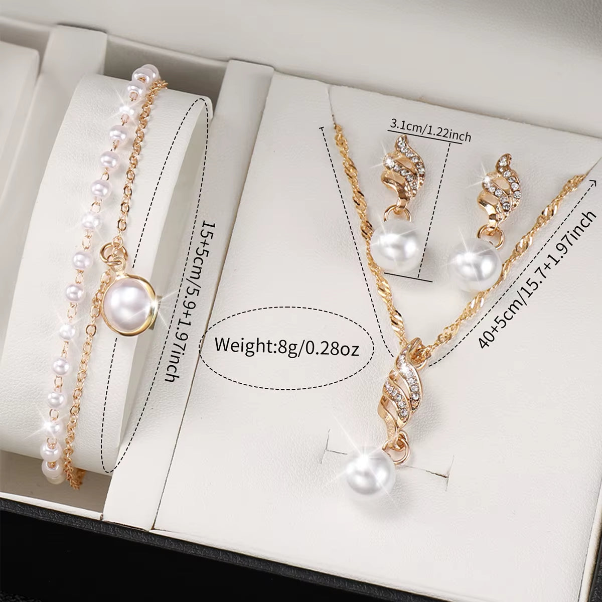 3/5PCS Women'S Watch Fashion Roma Dial Leather Band Quartz Watches Pearls Jewelry Set(Without Box)