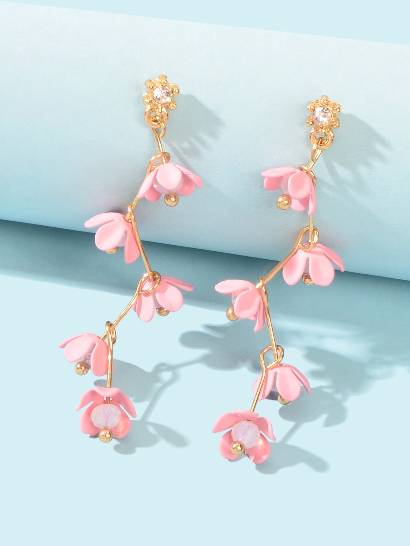 Beautiful Bijoux Pink Flower Pierced Hypoallergenic Dangle Trendy Earrings Gift
