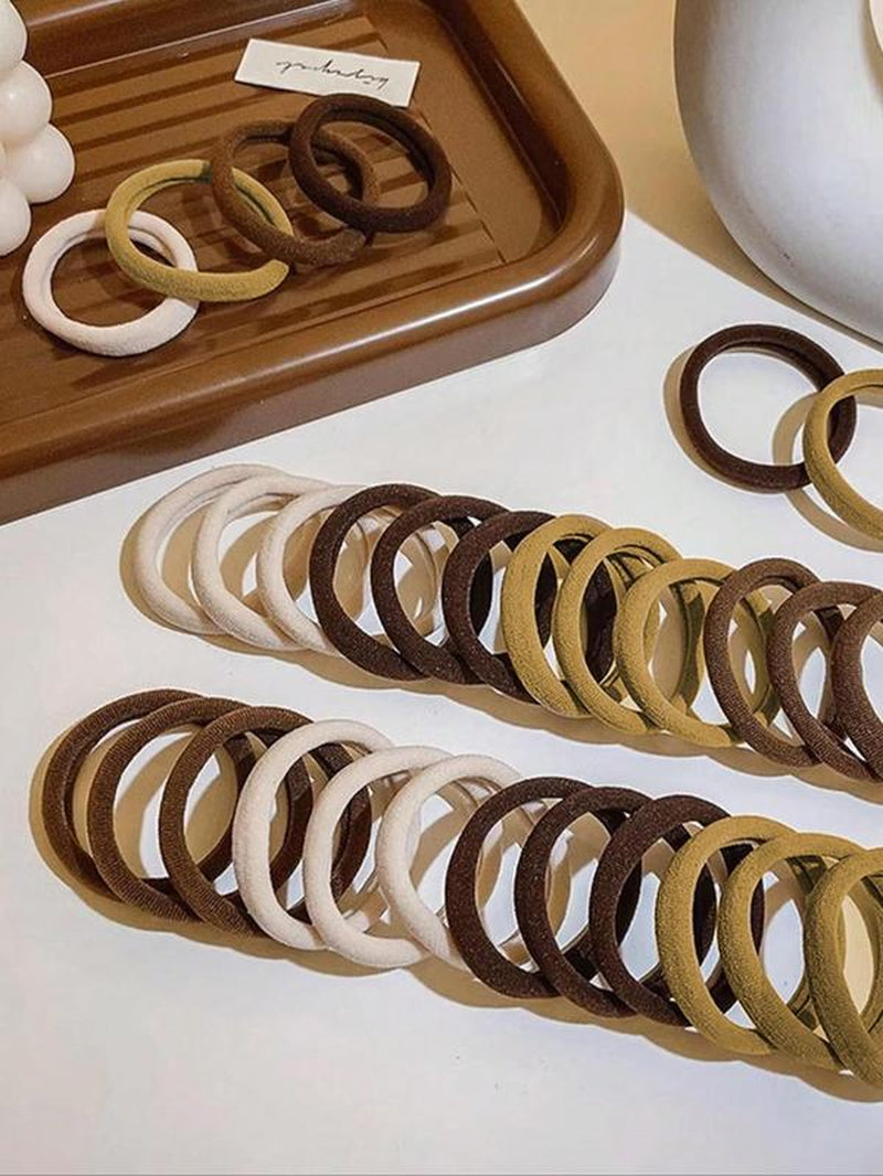 20PC Simple Style Plain Color Hair Tie Set, Casual Versatile Hair Accessories for Women & Girls, Minimalist Headwear Suitable for Thick Hair