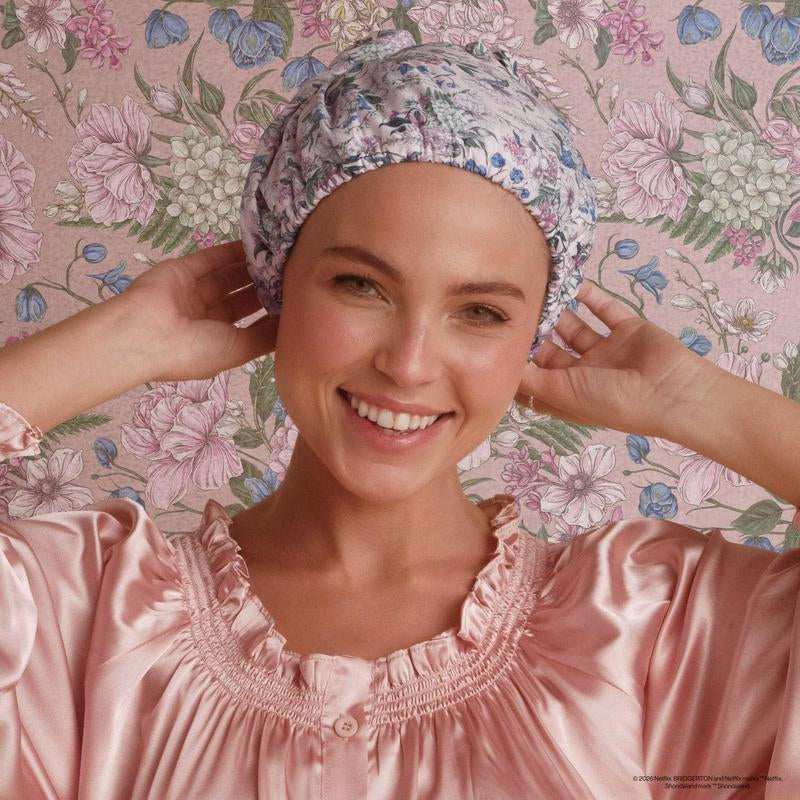 Bridgerton X Kitsch Satin-Lined Flexi Shower Cap in Wisteria